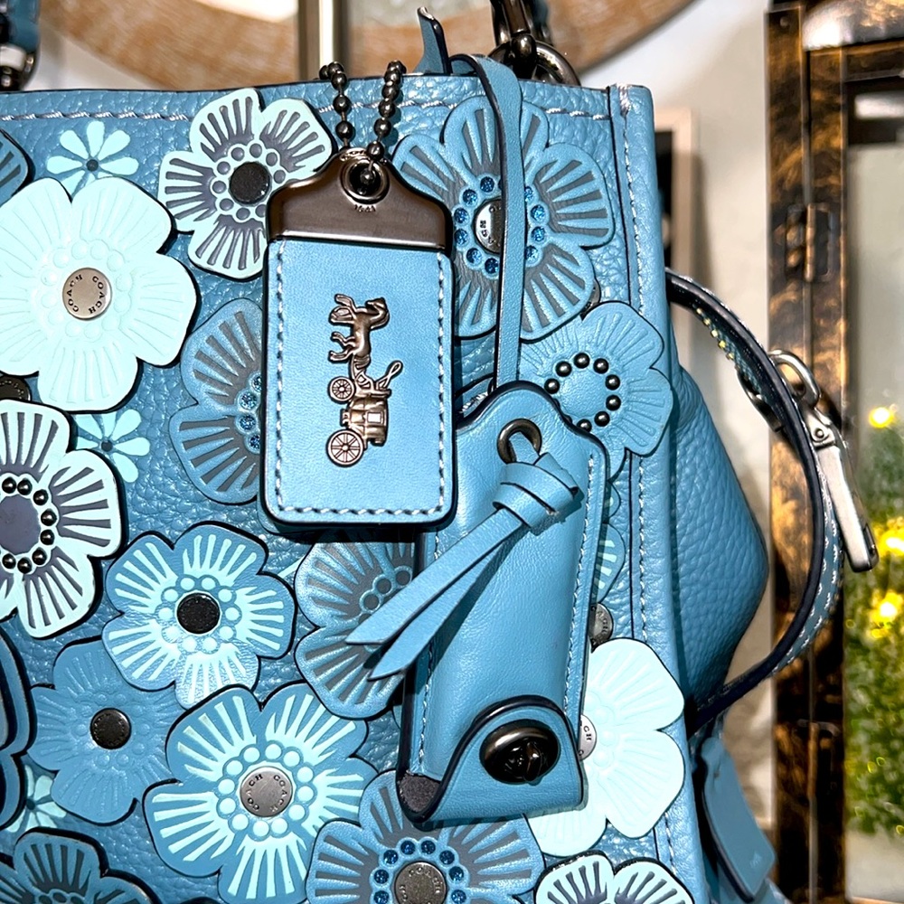 COACH#58840 BLUE TEA ROSE APPLIQUE ROGUE SATCHEL - Picture 6 of 17